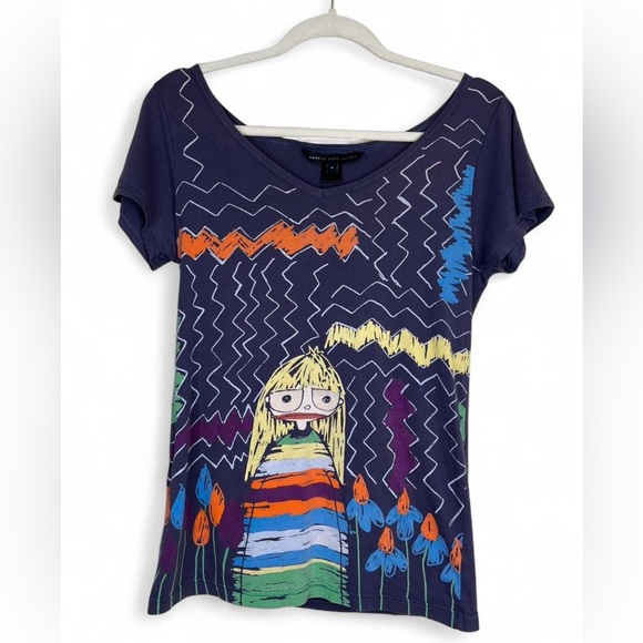 Y2K Marc By Marc Jacobs Navy Graphic Tee - Picture 1 of 5